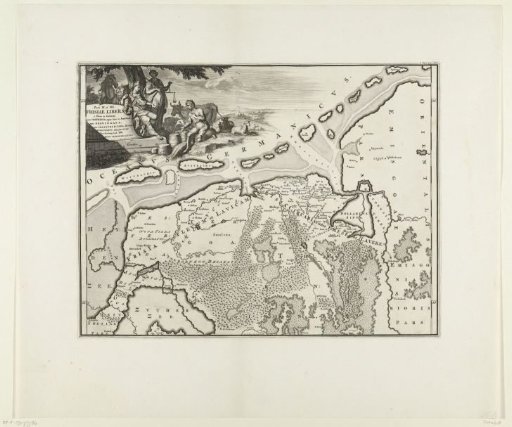 Historical map of the Netherlands with the territories of the Batavians and Frisians