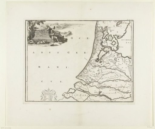 Historical map of the Netherlands with the territories of the Batavians and Frisians