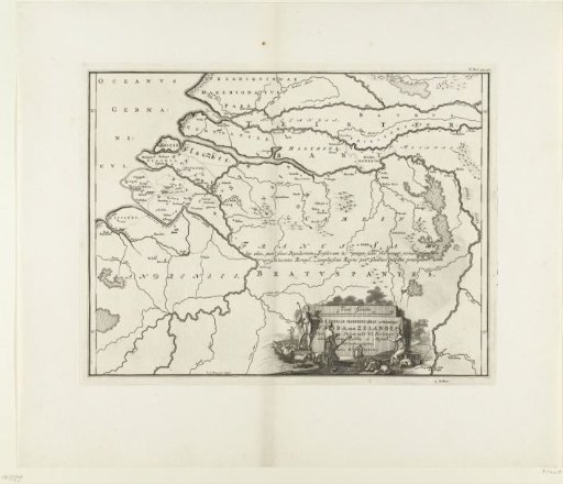 Historical map of the Netherlands with the territories of the Batavians and Frisians