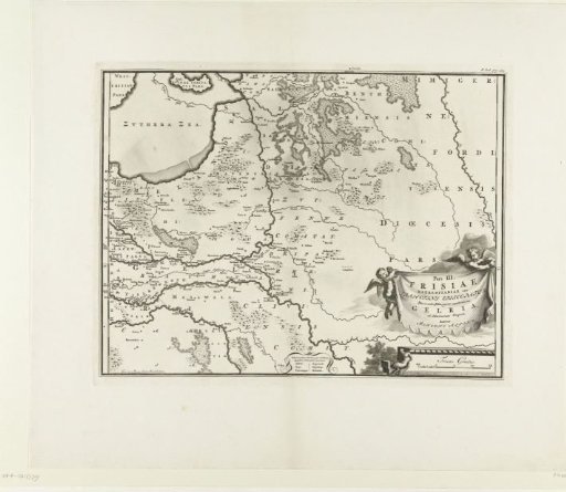 Historical map of the Netherlands with the territories of the Batavians and Frisians