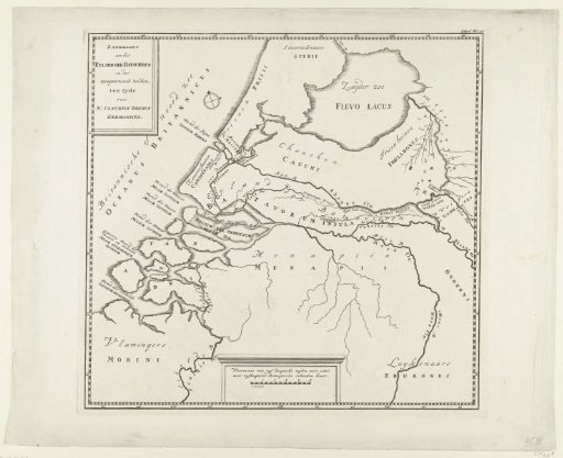 Historical map of the Netherlands with the territories of the Batavians and Frisians