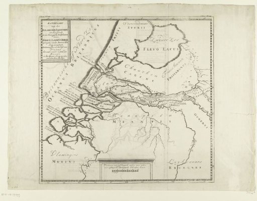 Historical map of the Netherlands with the names of places attacked by Claudius Civilus