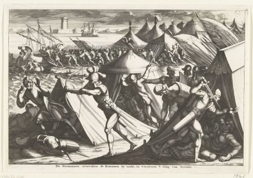 Night raid on Cerialis's army camp in which his ship is captured, 69-70