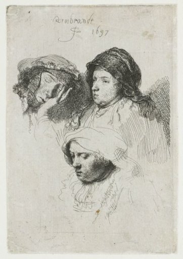Three heads of women: one asleep