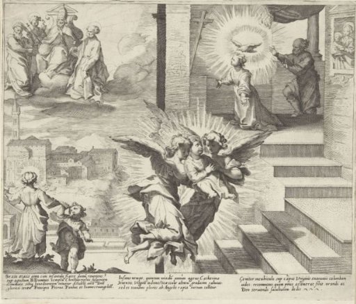 Vision of Catherine / Catherine carried up by angels on a ladder / Catherine in Prayer