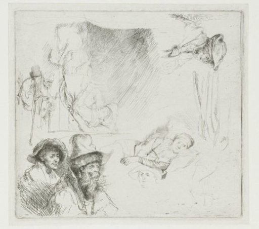 Sheet of Studies, with a Woman Lying Ill in Bed