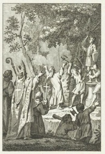 At the command of Willibrord, the statue of the Germanic god Wodan is smashed in Westkapelle, 695