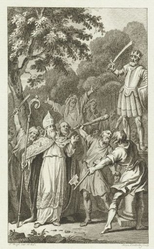 At the command of Willibrord, the statue of the Germanic god Wodan is smashed in Westkapelle, 695