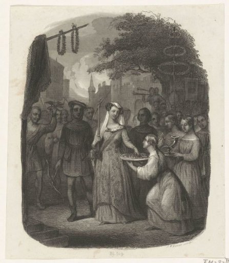 Jacoba of Bavaria receives prizes after shooting at the parrot in Goes, ca. 1430