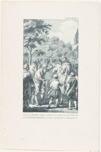 Aam van der Burcht offers the Count of Holland his sons, ca. 1475