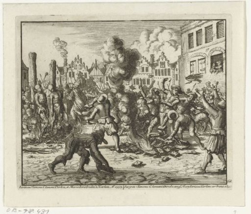The books of the burned Jurriaan Simonsz. of Haarlem plundered by the people, 1557