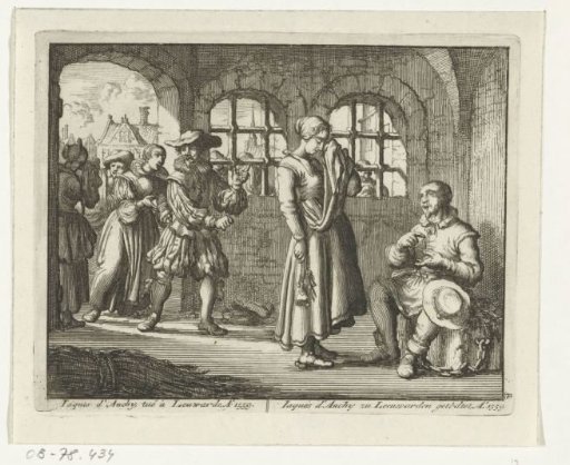 Jaques d'Auchy takes leave of his wife in prison in Leeuwarden, 1559