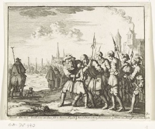 Jacob Dirksz. and his two sons led to the stake in Antwerp, 1568