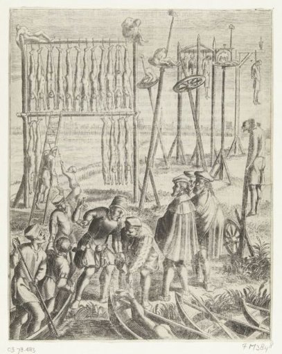 The bodies of the Anabaptists on the gallows field, 1535