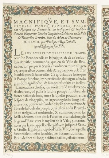 Text sheet accompanying the funeral procession of Emperor Charles V, 1558