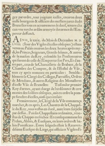 Text sheet accompanying the funeral procession of Emperor Charles V, 1558