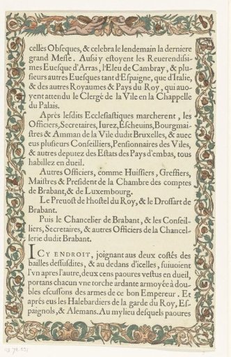 Text sheet accompanying the funeral procession of Emperor Charles V, 1558