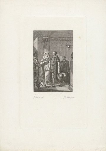Prince William walks with his wife past Balthasar Gerards, 1584