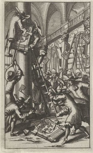 Destruction of the coat of arms of the De Witt family in a church, 1672