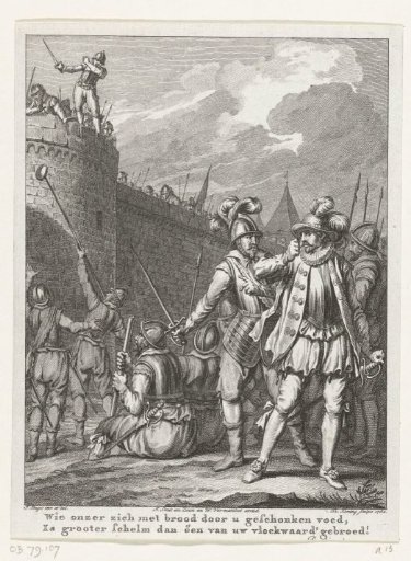 The citizens of Leiden refuse the bread offered by the Spaniards, 1574
