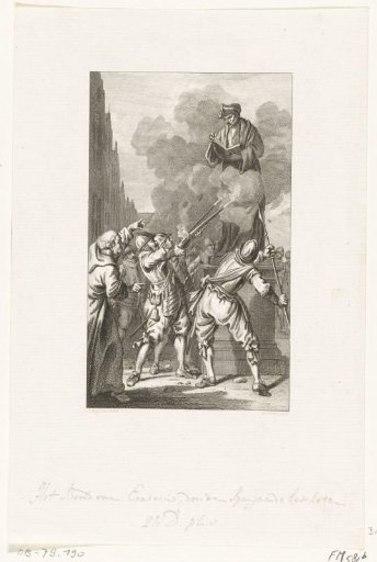 Spanish soldiers shooting at the statue of Erasmus, 1572