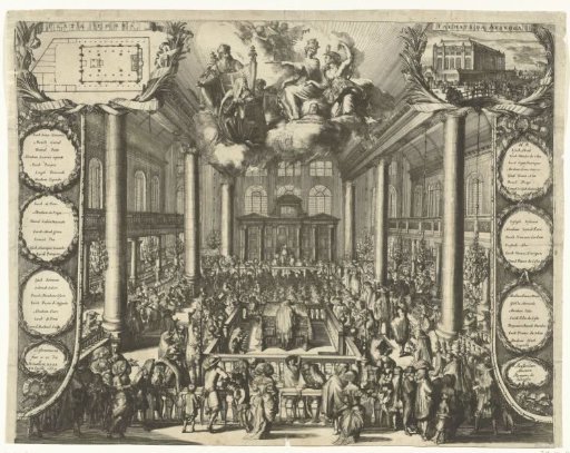 Interior of the Portuguese Synagogue in Amsterdam during the inauguration, 1675