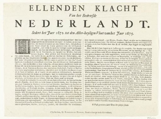 Text page accompanying the print with the complaint about the calamities in the Republic between 1672 and 1675
