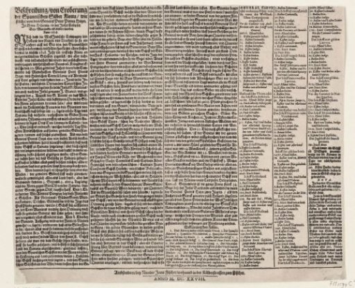 Text plate accompanying the print of the capture of the Spanish Silver Fleet in the Bay of Matanzas by Admiral Piet Hein, 1628