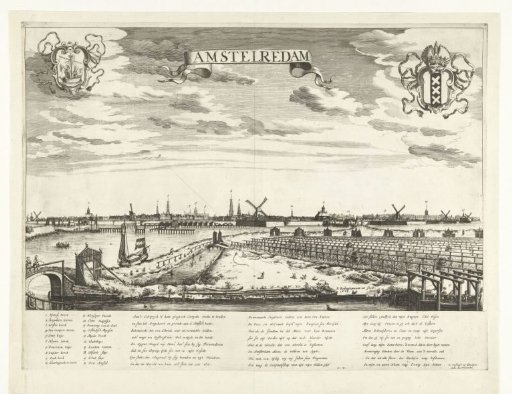 Profile of Amsterdam with the new bastions on the landward side of the Amstel, 1669