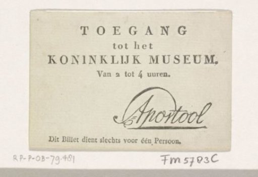 Admission ticket for the Royal Museum, 1809-1810