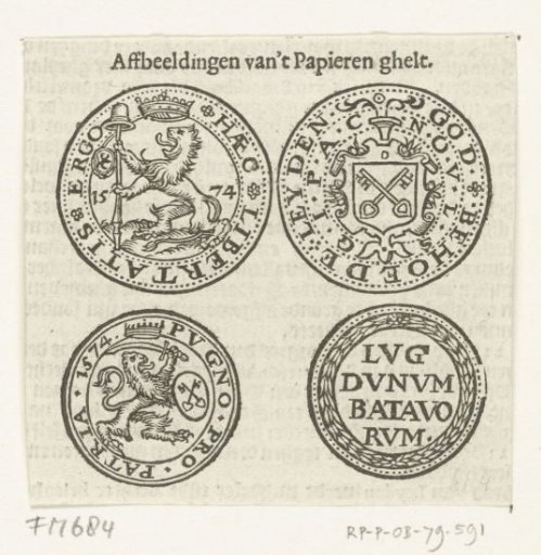 Two paper emergency coins from the siege of Leiden, 1574