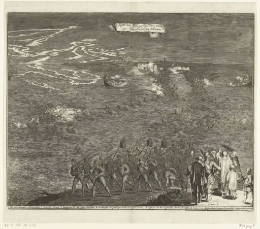 Night march of Spanish soldiers through the water to Duiveland, 1575