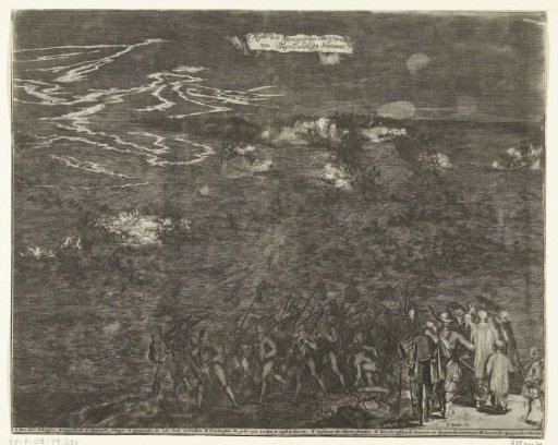 Night march of Spanish soldiers through the water to Duiveland, 1575