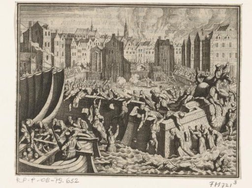 The Spanish Fury: inhabitants fleeing into the Scheldt, 1576