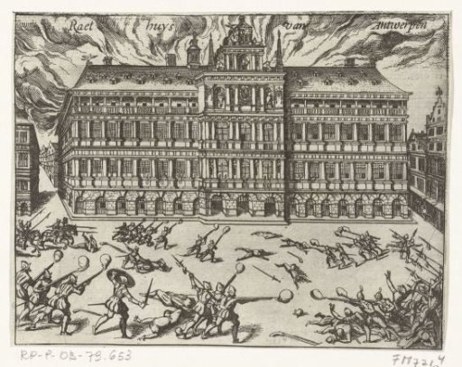 The Spanish Fury: town hall on fire, 1576