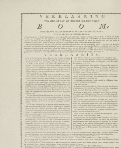 Text sheet accompanying the print of the Tree as a symbol for the origin of the form of government of the Netherlands, 1786
