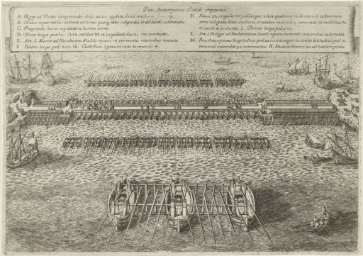 The ship bridge laid by the Duke of Parma, 1585