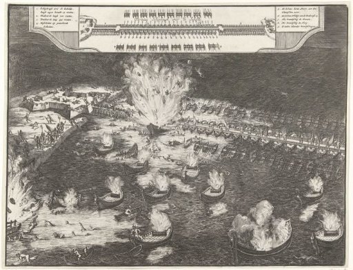 Blowing up of the ship bridge in the Scheldt, 1585