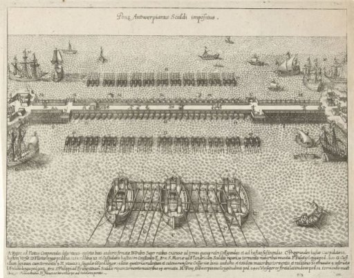 The ship bridge in the Scheldt, 1585