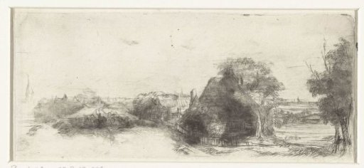 Landscape with a village around a dyke