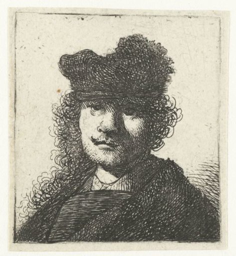 Self-portrait in a cap and dark cloak: bust
