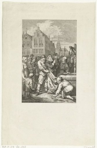 Preacher Johannes Florianus of Brussels bound in a sack as a heretic and thrown into a well, 1585