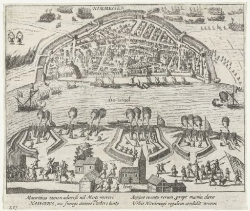 Nijmegen bombarded by Maurice from Knodsenburg, 1590