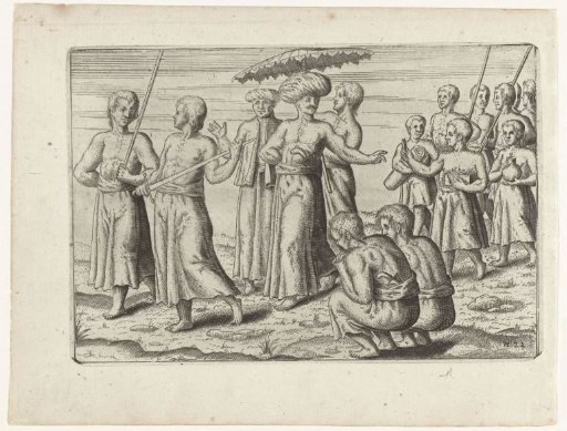 Javanese captain (Poenggawa) with retinue, at Bantam, 1596