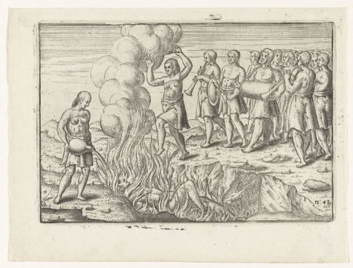 A woman jumping onto the funeral pyre of her deceased husband, 1597