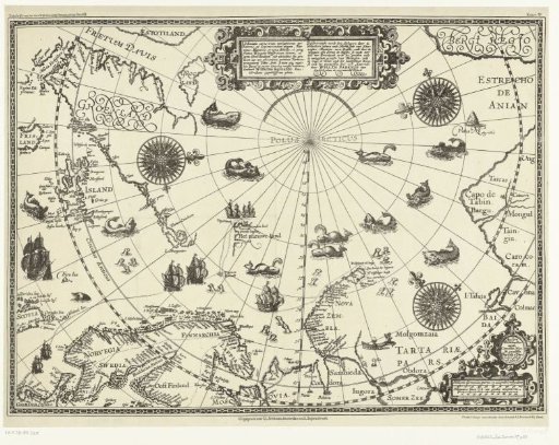 Map of the Countries Around the Polar Circle with the Three Voyages of the Dutch, 1598