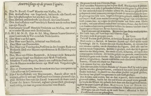 Legend for the Print of the Investiture of Maurice with the Order of the Garter, 1613