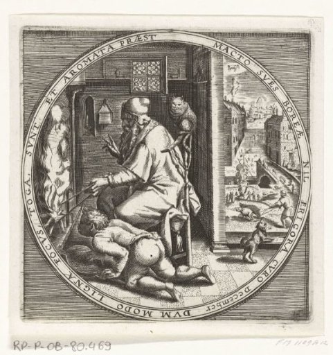 The Month of December, Warming by the Fireplace, ca. 1600