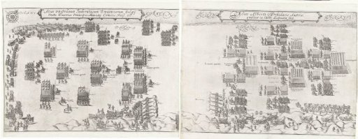 The States and Spanish armies face each other on the beach at Nieuwpoort, 1600