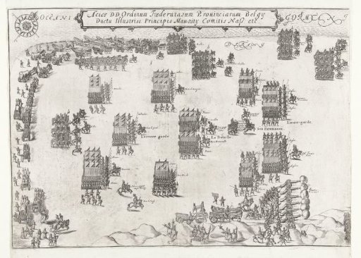 The States and Spanish armies face each other on the beach at Nieuwpoort (left sheet), 1600